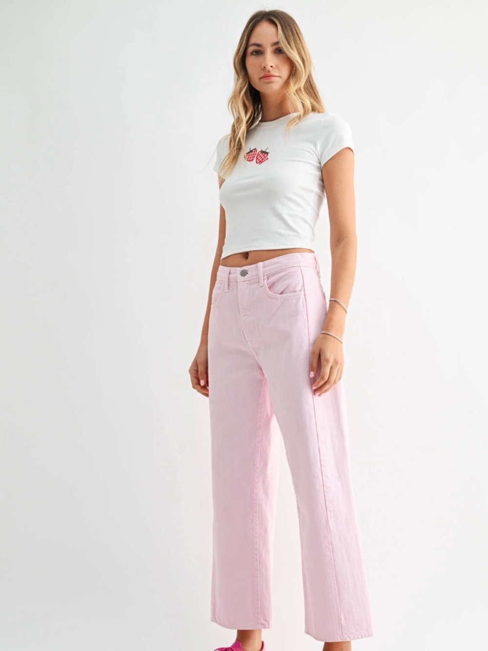 Just Black Light Pink Wide Leg Jeans - Picture 3 of 5